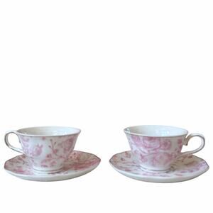 Grace Teaware Fine Porcelain Pink Floral Teacup & Saucer Set of 2 NEW